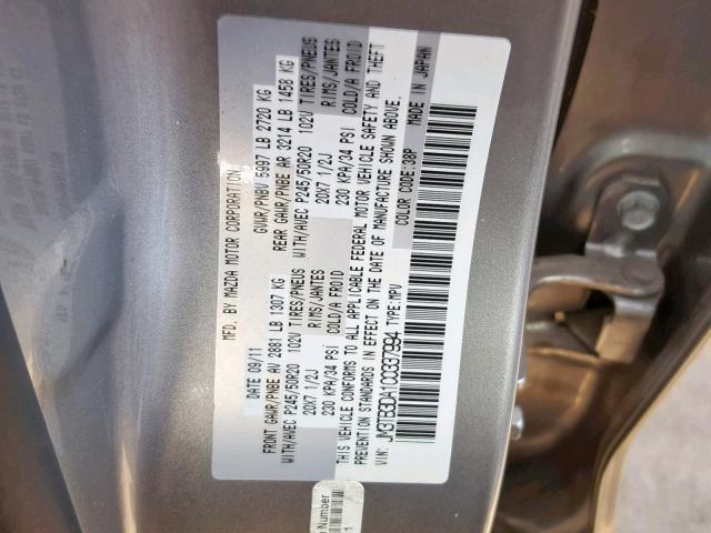 JM3TB3DA1C0337994 - 2012 MAZDA CX-9 GRAY photo 10