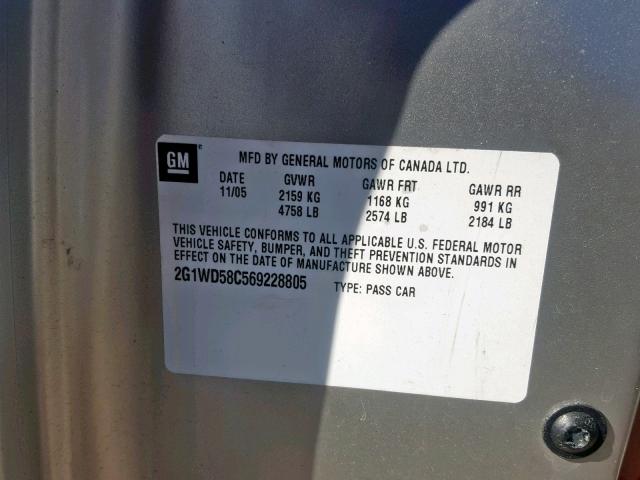 2G1WD58C569228805 - 2006 CHEVROLET IMPALA SUP 灰色 照片 10
