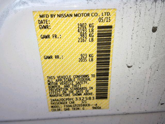 1N4AZ0CP9FC332583 - 2015 NISSAN LEAF S WHITE photo 10