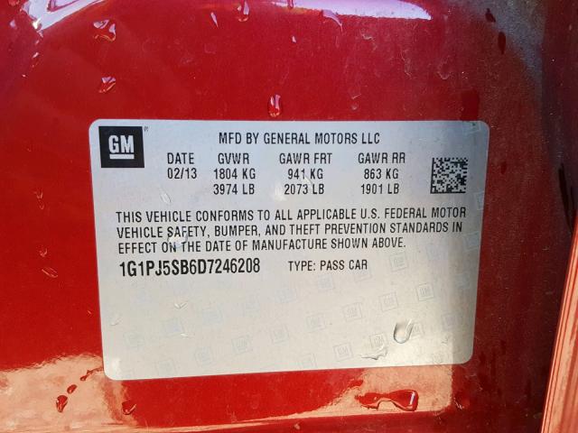 1G1PJ5SB6D7246208 - 2013 CHEVROLET CRUZE ECO RED photo 10