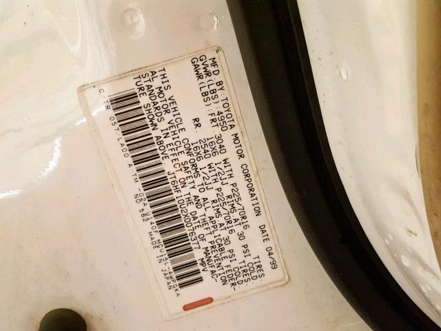 JT6HF10U2X0076377 - 1999 LEXUS RX 300 WHITE photo 10