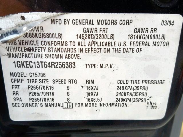 1GKEC13T64R256383 - 2004 GMC YUKON GRAY photo 10