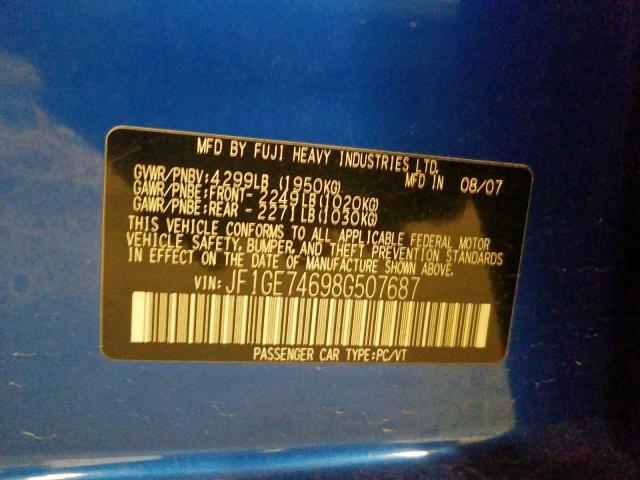 JF1GE74698G507687 - 2008 SUBARU IMPREZA WR BLUE photo 10