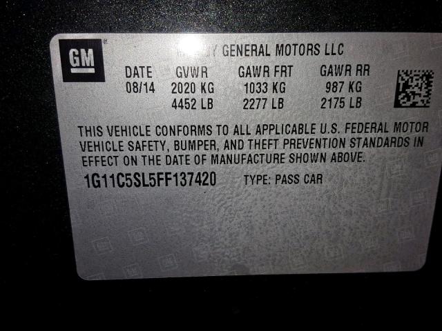 1G11C5SL5FF137420 - 2015 CHEVROLET MALIBU 1LT GRAY photo 10