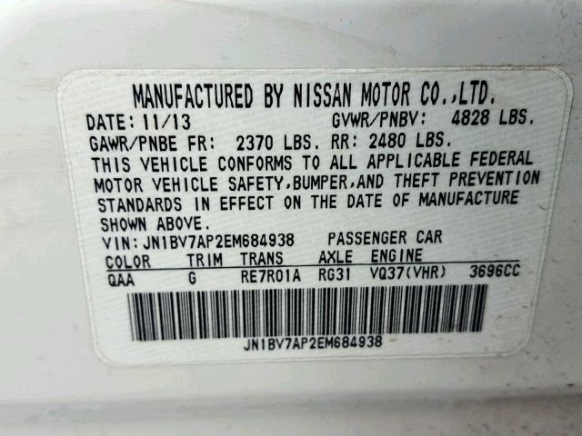 JN1BV7AP2EM684938 - 2014 INFINITI Q50 BASE WHITE photo 10