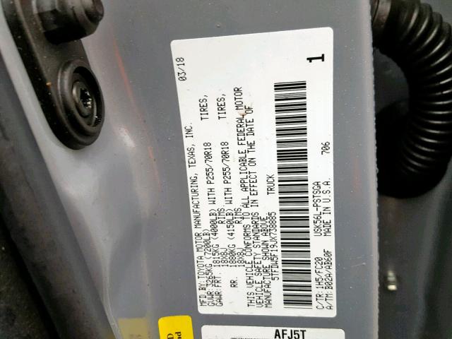 5TFDW5F19JX738885 - 2018 TOYOTA TUNDRA CRE GRAY photo 10