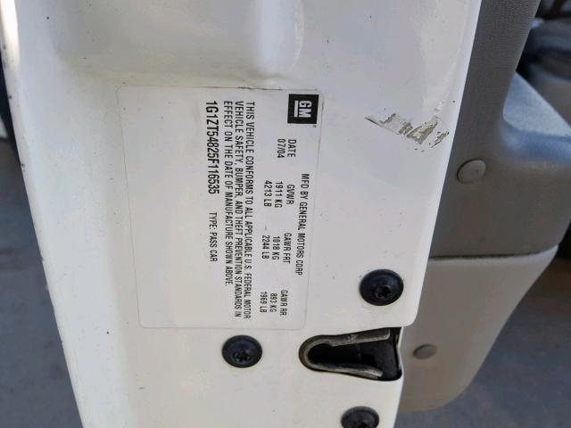 1G1ZT54825F116535 - 2005 CHEVROLET MALIBU LS Ağ foto 10