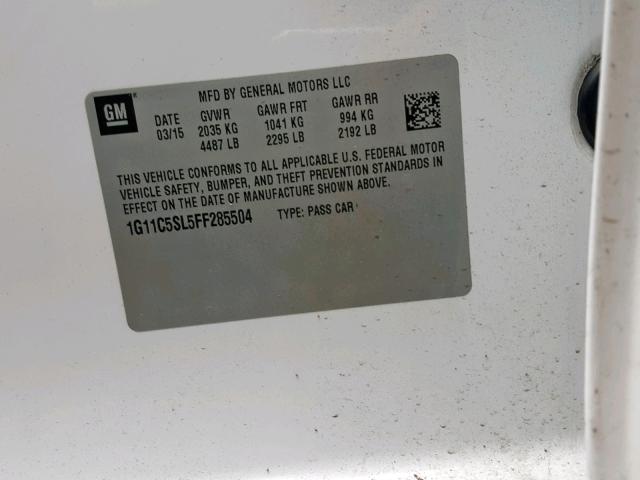 1G11C5SL5FF285504 - 2015 CHEVROLET MALIBU 1LT თეთრი ფოტო 10