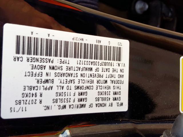19UUB2F53GA003121 - 2016 ACURA TLX TECH BLACK photo 10