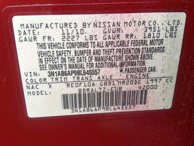 3N1AB6AP9BL645557 - 2011 NISSAN SENTRA 2.0 RED photo 10