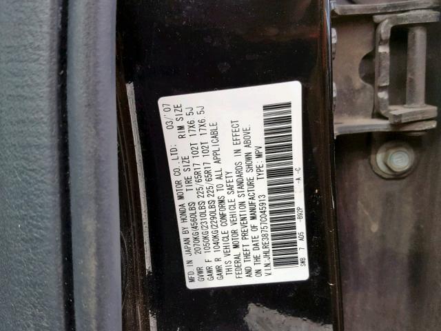 JHLRE38757C045913 - 2007 HONDA CR-V EXL BLACK photo 10