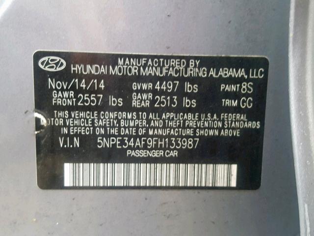 5NPE34AF9FH133987 - 2015 HYUNDAI SONATA SPO SILVER photo 10