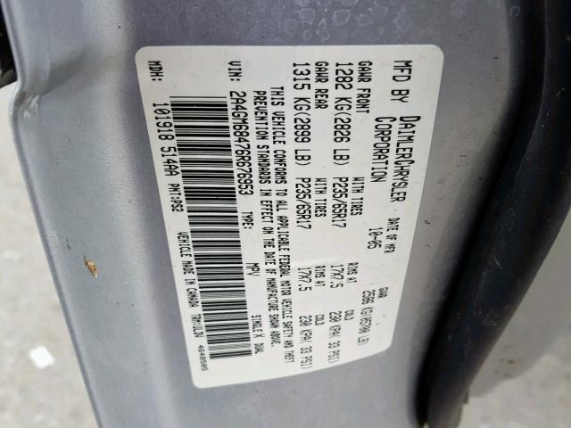 2A4GM68476R676953 - 2006 CHRYSLER PACIFICA T SILVER photo 10