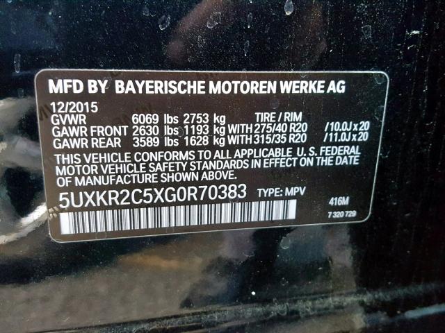 5UXKR2C5XG0R70383 - 2016 BMW X5 SDRIVE3 BLACK photo 10