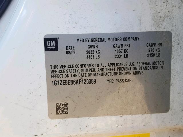 1G1ZE5EB6AF120389 - 2010 CHEVROLET MALIBU LTZ 白色 照片 10