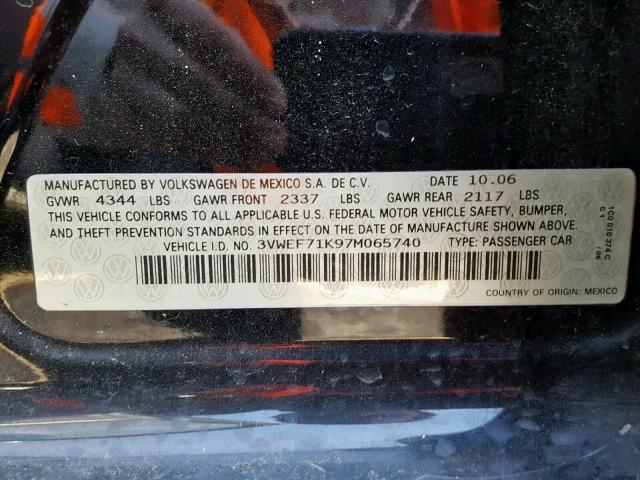 3VWEF71K97M065740 - 2007 VOLKSWAGEN JETTA WOLF BLACK photo 10