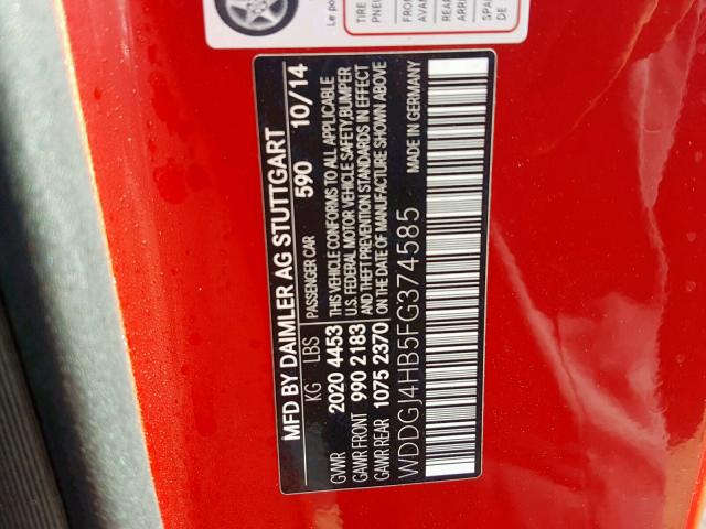 WDDGJ4HB5FG374585 - 2015 MERCEDES-BENZ C 250 RED photo 10