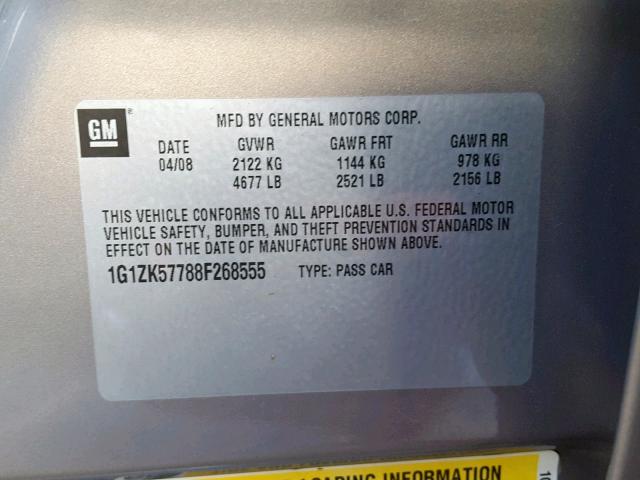 1G1ZK57788F268555 - 2008 CHEVROLET MALIBU LTZ ოქროსფერი ფოტო 10