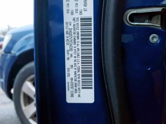 3D4GG57V79T242392 - 2009 DODGE JOURNEY SX BLUE photo 10