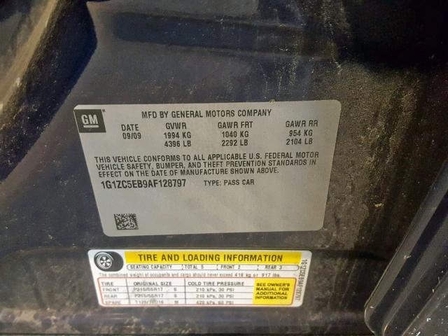 1G1ZC5EB9AF128797 - 2010 CHEVROLET MALIBU 1LT BLUE photo 10