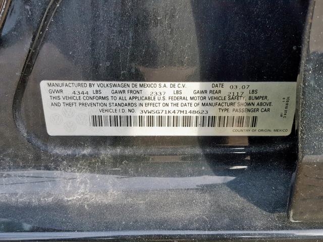 3VWSG71K47M148623 - 2007 VOLKSWAGEN JETTA 2.5 BLACK photo 10