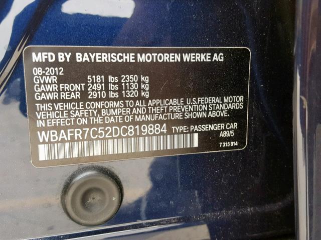 WBAFR7C52DC819884 - 2013 BMW 535 I BLUE photo 10