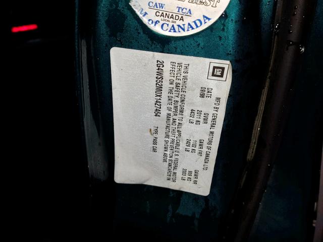 2G4WS52M0X1427464 - 1999 BUICK CENTURY CU BLUE photo 10