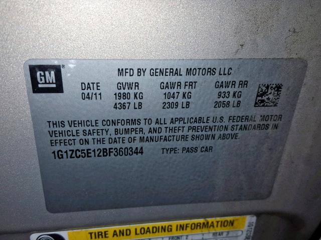 1G1ZC5E12BF360344 - 2011 CHEVROLET MALIBU 1LT 棕色 照片 10