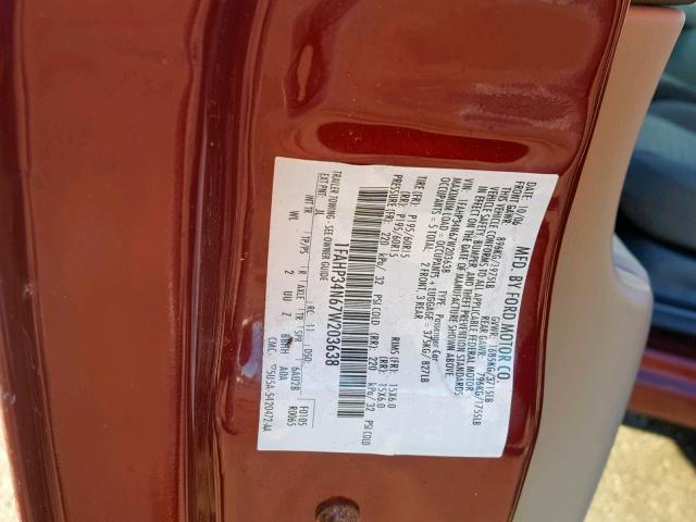 1FAHP34N67W203638 - 2007 FORD FOCUS ZX4 BURGUNDY photo 10