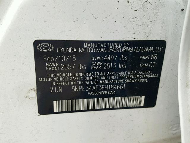 5NPE34AF3FH184661 - 2015 HYUNDAI SONATA SPO WHITE photo 10