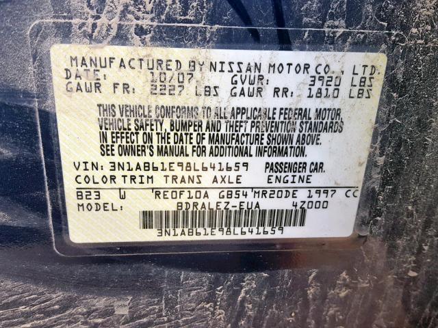 3N1AB61E98L641659 - 2008 NISSAN SENTRA 2.0 BLUE photo 10