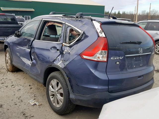 2HKRM4H79EH643235 - 2014 HONDA CR-V EXL BLUE photo 3