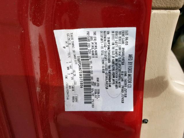 1FAFP34N75W315806 - 2005 FORD FOCUS ZX4 RED photo 10