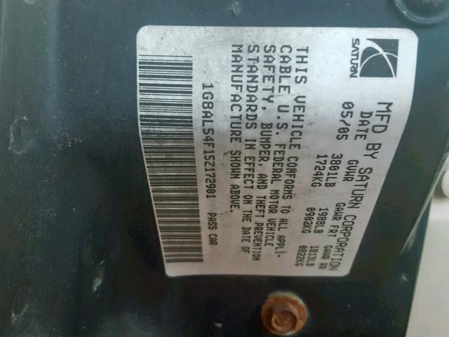 1G8AL54F15Z172901 - 2005 SATURN ION LEVEL WHITE photo 10
