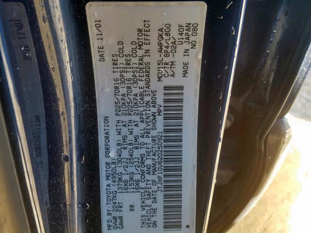 JTJHF10U620250921 - 2002 LEXUS RX 300 BLUE photo 10