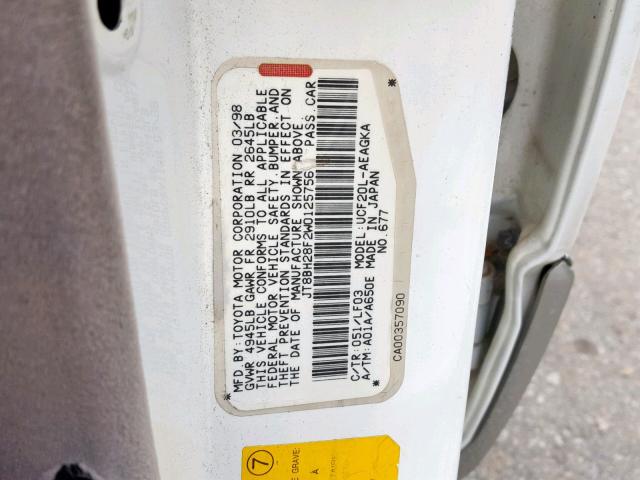 JT8BH28F2W0125756 - 1998 LEXUS LS 400 WHITE photo 10