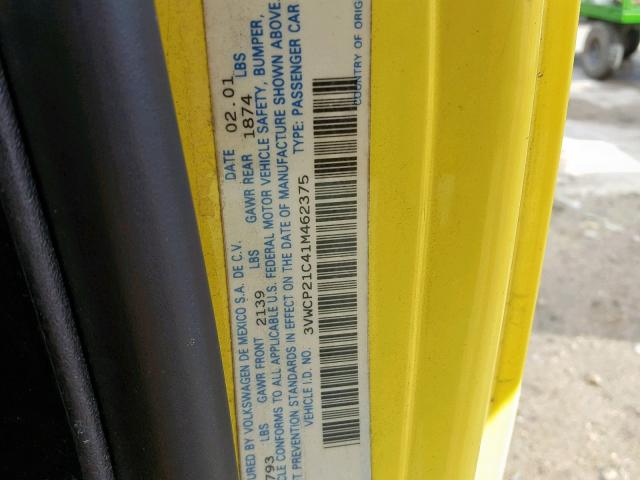 3VWCP21C41M462375 - 2001 VOLKSWAGEN NEW BEETLE Sarı foto 10