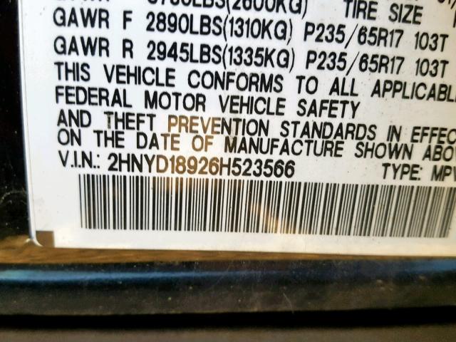 2HNYD18926H523566 - 2006 ACURA MDX TOURIN BLACK photo 10