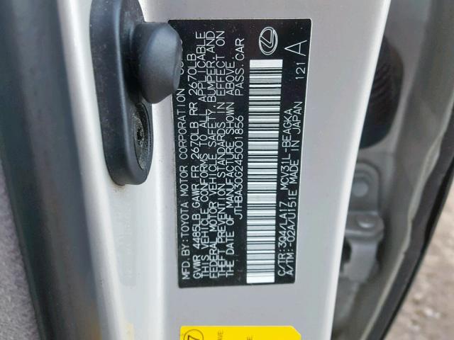 JTHBA30G245001856 - 2004 LEXUS ES 330 SILVER photo 10