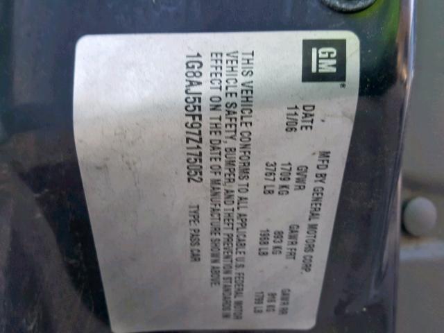 1G8AJ55F97Z175052 - 2007 SATURN ION LEVEL SILVER photo 10