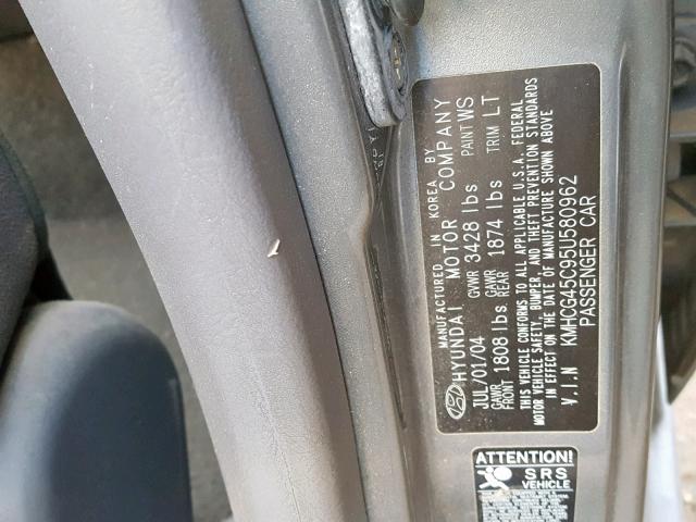 KMHCG45C95U580962 - 2005 HYUNDAI ACCENT GL GRAY photo 10