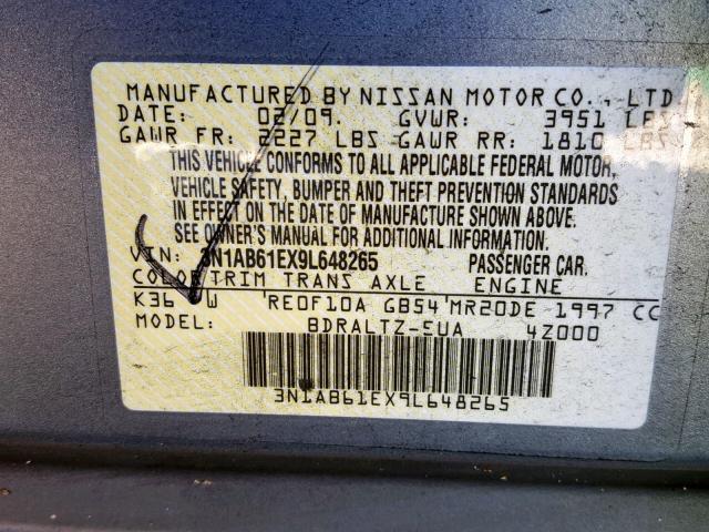 3N1AB61EX9L648265 - 2009 NISSAN SENTRA 2.0 GRAY photo 10