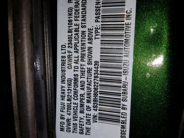 4S3BH806227634439 - 2002 SUBARU LEGACY OUT GREEN photo 10