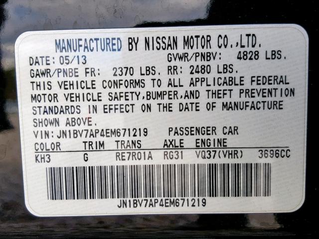 JN1BV7AP4EM671219 - 2014 INFINITI Q50 BASE BLACK photo 10