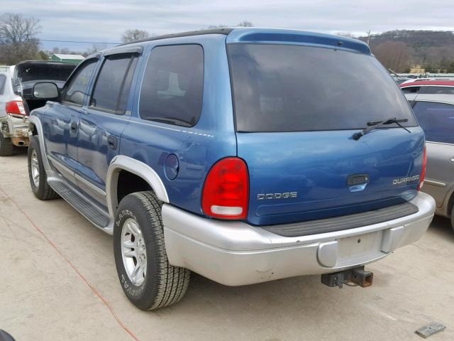 1B4HS58N82F187446 - 2002 DODGE DURANGO SL BLUE photo 3