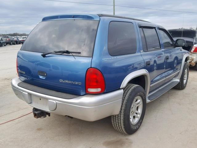 1B4HS58N82F187446 - 2002 DODGE DURANGO SL BLUE photo 4