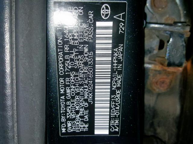 JTKKT624165013315 - 2006 TOYOTA SCION XA ნაცრისფერი ფოტო 10