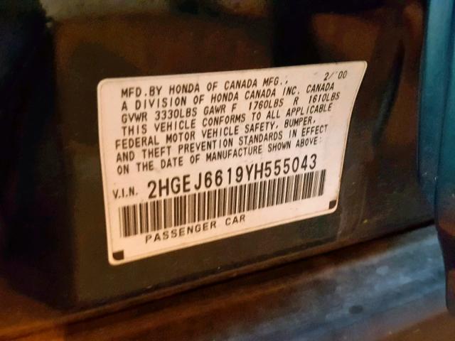 2HGEJ6619YH555043 - 2000 HONDA CIVIC BASE Yaşıl foto 10