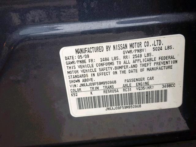 JNKAJ09F59M950948 - 2009 INFINITI EX35 BASE BLUE photo 10