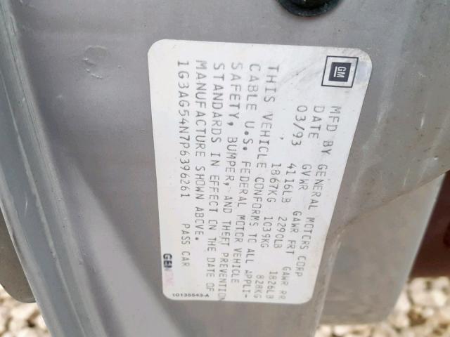 1G3AG54N7P6396261 - 1993 OLDSMOBILE CUTLASS CI 蓝色 照片 10